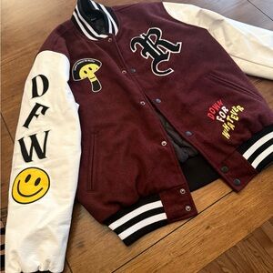 PacSun Burgundy and White Varsity Jacket